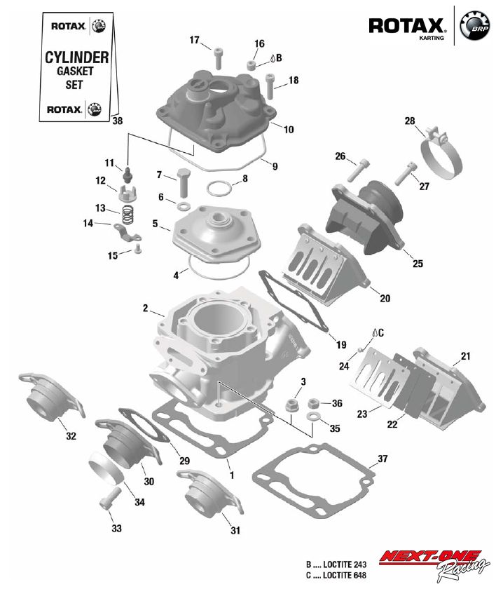 NEXT-ONE Racing / 部品番号38 ガスケットセット シリンダー Assy